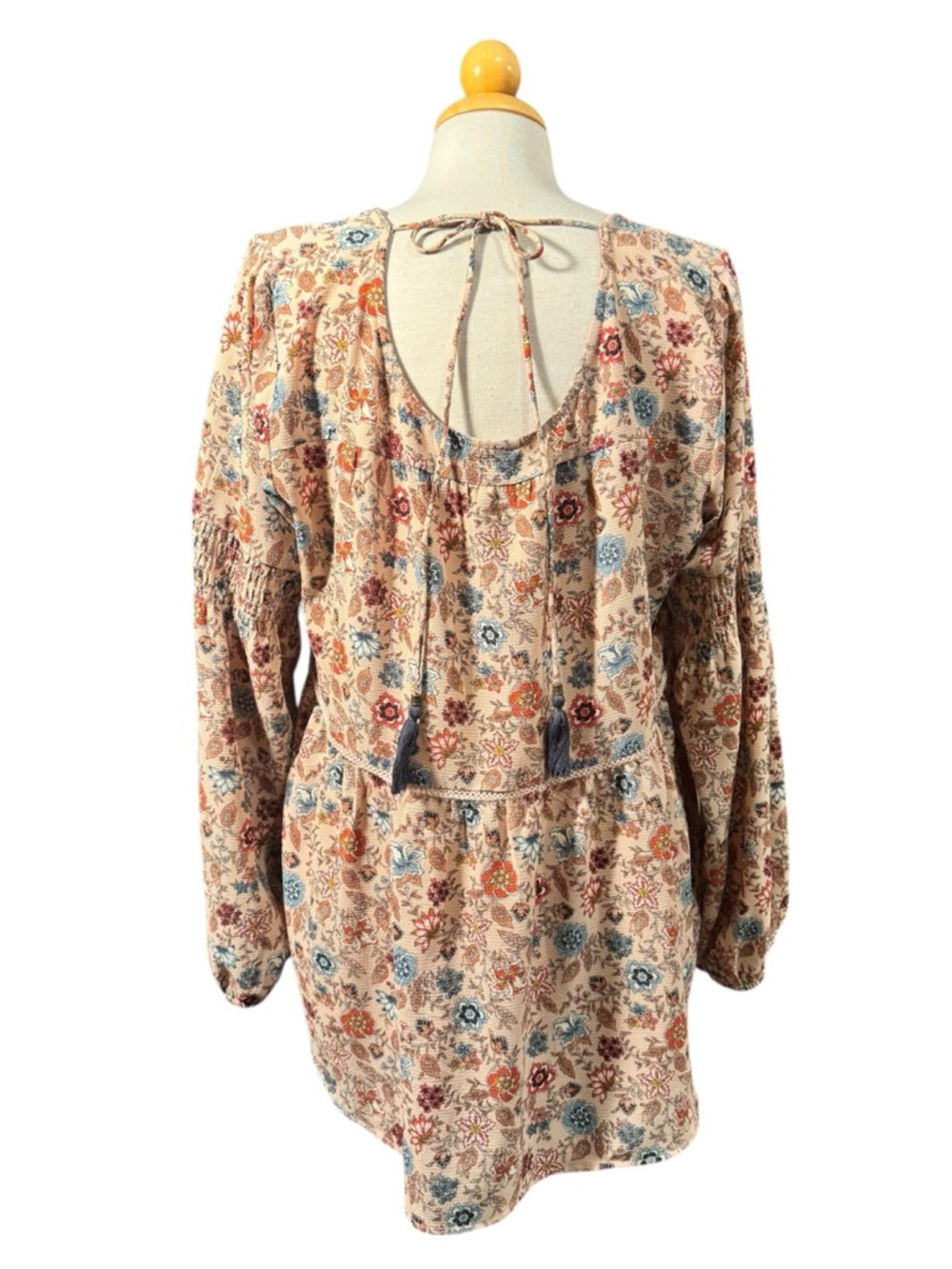 Knox Rose Beige Floral Tiered Tunic with Blue and Red Accents - Picture 2 of 8